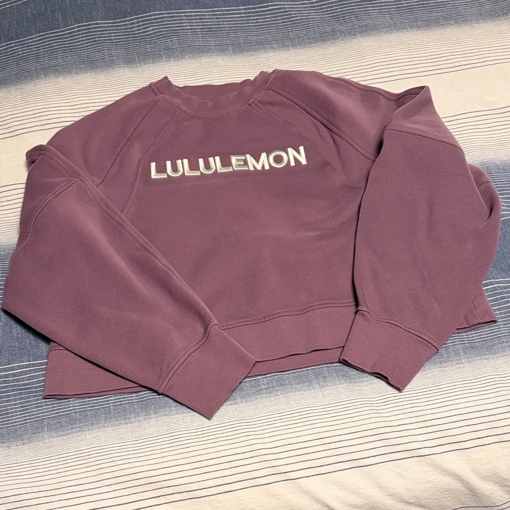Lululemon Scuba Oversized Wordmark Cropped Lavender Sweatshirt